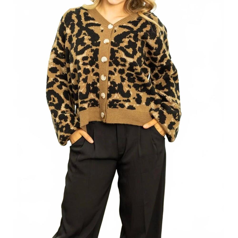 NEW SOUTHERN GRACE cropped cardigan in leopard